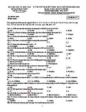 Kỳ thi tốt nghiệp THPT năm 2020 môn Hóa học - Mã đề thi 217 (Có đáp án)